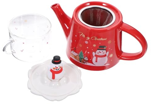 DECOMELODY Teiera Natalizia in Ceramica Con Tazza Sovrapponibile Design Pupazzo Di Casa e Ufficio Facile Da Usare e Conservare