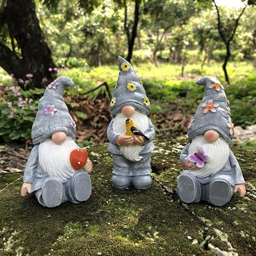 Gartenzwerge für Außen, 3er Set Frühling Deko Wichtel Figuren, Gartendeko für Draußen Frühlingsdeko Osterwichtel Figur, Lustig Gartenzwerg Osterdeko Draußen Gartenfigur, Geschenk für Balkon Rasen