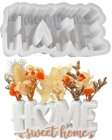 Silikonformen Gießformen, Silikonform Buchstaben mit Blumenhalter | Gießformen Silikon Buchstaben Gipsformen zum Gießen Gießform Sweet Home Schriftzug Silikonform Blumenhalter für Handwerk