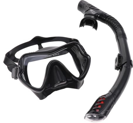VICASKY Silikon Schnorchelmaske Set Vollgesichtsmaske Ablaufventil für Tauchen Schwimmen Schnorcheln Unisex Robust und Komfortabel Schwarz Geeignet für Herren und Damen