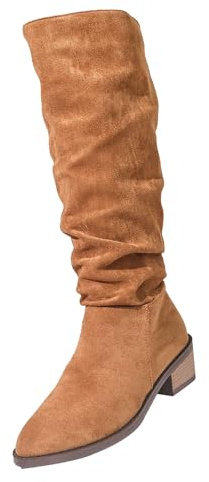 Cowboystövlar dam medium hög, knähöga stövlar dam med klack, vinterstövlar, blockklack, vida stövlar, fashionabla höga stövlar, spetsiga slip-stövlar, bekväma damstövlar, slouchy västerländska stövlar