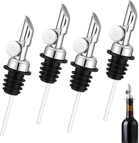 QhgPnt 4 Pcs Stainless Steel Bottle Pourers, Oils Pourer Spout, Olive Oil Dispenser Spout, for Wines, Spirits, Olive Oil, Coffee, Syrup