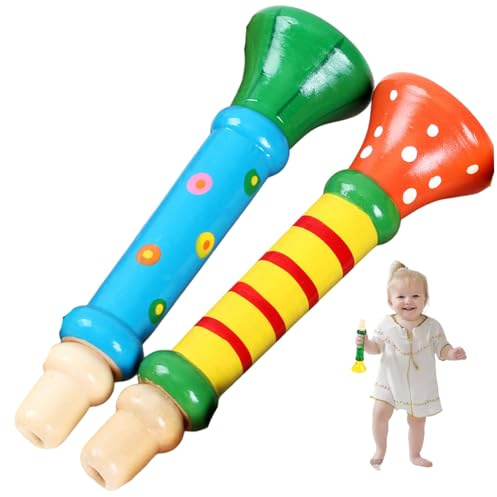 StaZamor Jouet Trompette 2 pièces en Bois pour Tout-Petits, Instrument de Musique sûr et Mignon, Corne de Jeu pour bébés Tout-Petits 1 à 3 Ans, Apprentissage la Musique précoce, Couleur aléatoire.