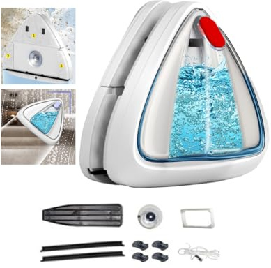Hooha Doppelseitiger fensterreiniger Mit Wasserspeicherin 2-1 Fensterputzer Mit Mikrofasertuch für verglaste Hochhausfenster mit Einer Dicke von 8 bis 15 mm Anti-Klemm-Design