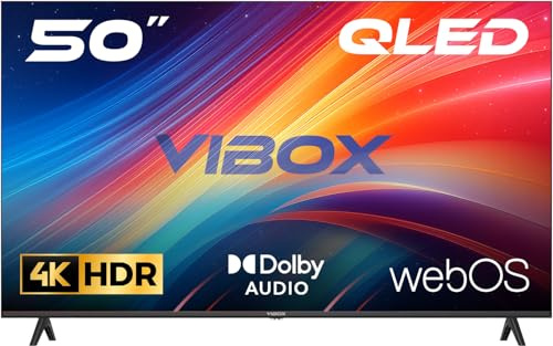 VIBOX UHD 4K 50 Pouces Smart TV QLED | WebOS | HDR10 | 3X HDMI, 2X USB | Dolby Audio| Compatible Fixation Murale | Télécommande gestuelle avec Commandes de Streaming