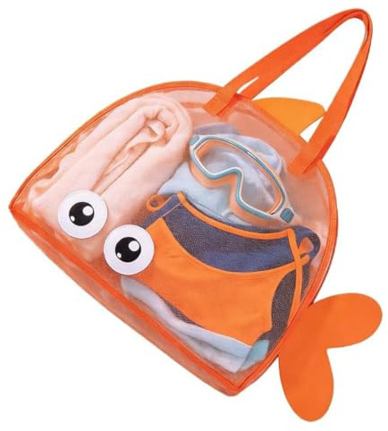 YUGYNE Bolsa Juguetes Playa de Malla Antiarena, Mochila Playa Niños para Guardar Juguetes, Toallas y Accesorios, Bolso de Rejilla Plegable y Ligero para Vacaciones, Naranja Rojizo, 1 Ud.