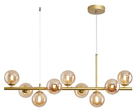 Lustre Sputnik de Style Industriel Moderne, Ampoule G9 Longue, Lustre Réglable Doré Style Milieu Du Siècle, Lampe, Boule En Verre Finition Laiton Moderne, Couleur Cognac, 9 Têtes