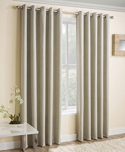 Enhanced Living Vogue Cream 46 x 90 inch (117x229cm) Eyelet Thermal Noise Reducing Dim Out Curtains for Bedroom and Living Room