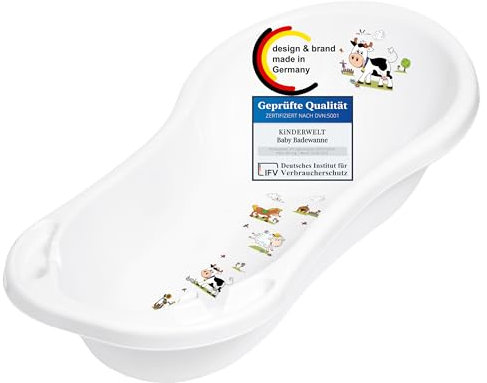 Bañera de Bebé XXL 100CM Con Tapón Funny Farm Blanco Bañera