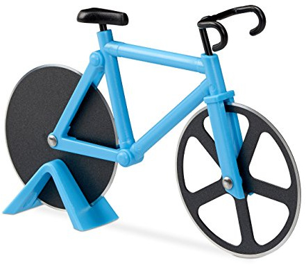 Relaxdays 5 x Fahrrad Pizzaschneider, lustiger Pizzaroller mit Schneiderädern aus Edelstahl, Cutter für Pizza & Teig, blau