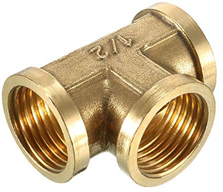 sourcing map Brass Tee Pipe Fitting 1/2 PT Female Thread 42mm Length T Shaped Connector Coupler