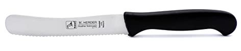 Herder Solingen Buckelsmesser Wellenschliff Brotmesser Solinger Brötchenmesser schwarz rostfrei