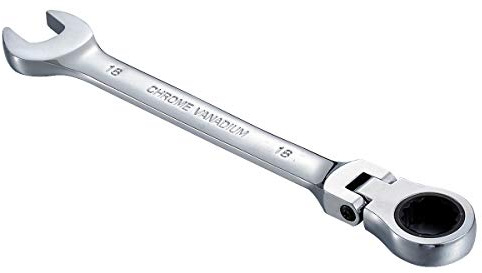 KATUR Llave de Carraca Combinada 18mm, Llave de Carraca con Cabeza Flexible, Diseño Industrial de Doble Uso, Herramienta Profesional Métrica de Acero Cromo Vanadio