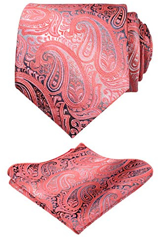 Alizeal Herren Paisley-Krawatte und Einstecktuch, formell, lässig, klassisch, Hochzeit, Business, Krawatte und Einstecktuch Set, 143 Koralle, Einheitsgröße