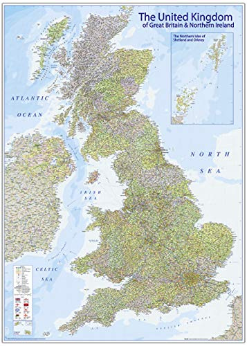Close Up XXL Premium MAP United Kingdom Giant Poster - 2020 - Great Britain, England - MAPS IN MINUTES 100 x 140cm / 39 x 55in