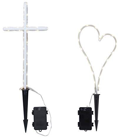 Grab-Deko Kreuz & Herz, Batterie, Timer, IP44