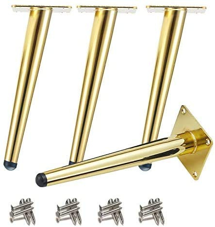 Drenky Patas para Mesas de Hierro, Patas para Muebles Doradas 40cm de Cónica Inclinación 4 Piezas Patas Mesa Escritorio de Servicio Pesado con Bases Protectoras