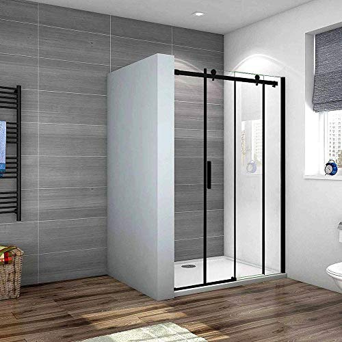 Box Doccia Porta Per Nicchia Scorrevole Vetro 8mm Temperato Trasparente Anticalcare Telai In Alluminio Nero Opaco 100x200cm