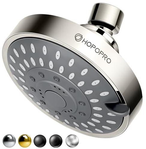 HOPOPRO 5-Mode High Pressure Shower Head - The Washington Post, NBC News, Today TV Show Recommended - High Flow Fixed Showerheads (4 Inch Brushed Nickel)