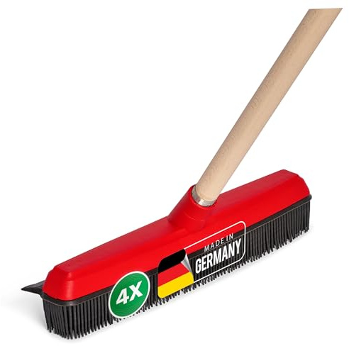 Novaliv 4X Gummibesen mit Stiel I rot I Holzstiel I Noppenbesen Besen Küche Hausbesen Staubbesen Küchenbesen Wunderbesen
