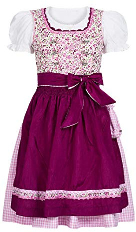 Nübler Dirndl Mädchen Nadja - 3-teiliges Set inkl. Bluse & Schürze - Beere, Original bayerische Tracht - Hochwertige, Pflegeleichte Qualität - Kinderdirndl für Oktoberfest