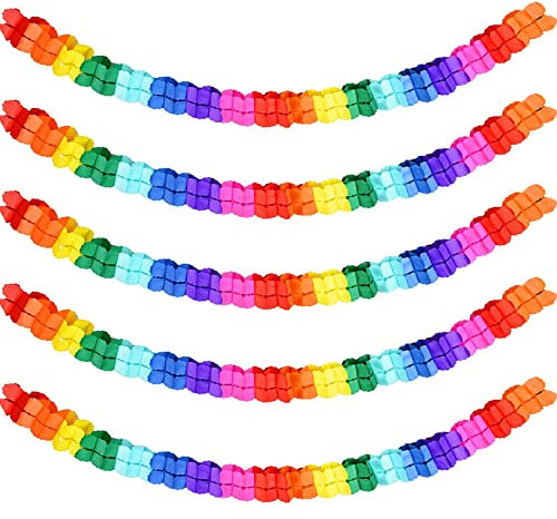 Zoonvii Guirnalda de Papel Multicolor 5 Piezas 3 M - Colgar Arcoiris para Fiestas, Cumpleaños, Reuniones, Carnaval y Bodas