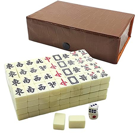 Keptfeet Mahjong Chino, Mah Jongg 144 Fichas, Mah Jongg Chino con Dados Y Caja Almacenamiento para Fiesta Viaje Juego Familiar
