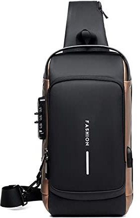 FANDARE 2025 Neue Brusttasche Sling Bag Geschäft Schultertasche mit USB Passwortschutz Crossbody Bag Umhängetasche Wasserdicht für Reisen Wandern mehrere Taschen Sling Daypacks Schwarz Braun