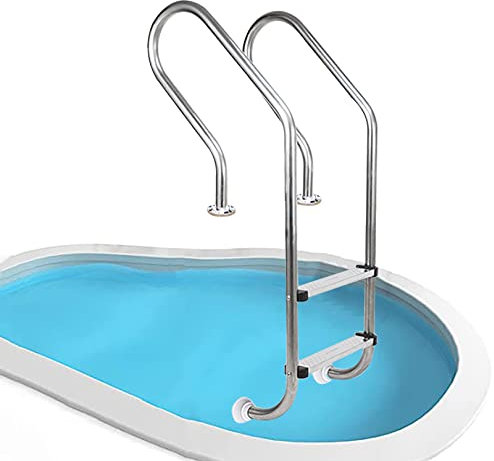 IBOWZ Rail de Piscine Main Courante de Piscine Échelle de Piscine enterrée à 2 marches,Poli en Acier Inoxydable 304,escabeau de Piscine antidérapant avec Pieds faciles à Monter,capacité de Poids m
