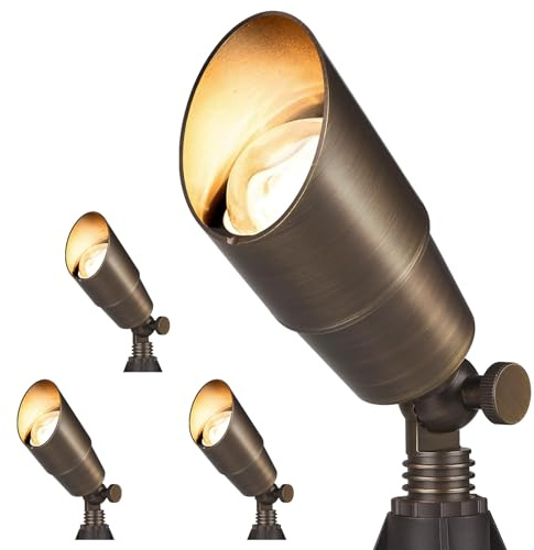 Gardencoin Solid Brass Outdoor Landscape Spotlights, 12V Heavy Duty LED Low Voltage Landscape Spot Light for Garden and Yard Uplighting, Bronze Accent Lighting Fixture Without MR16 Bulb, 4 Pack