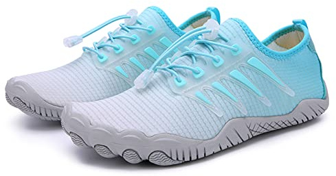AONETIGER Badeschuhe Herren Wasserschuhe Damen Strandschuhe Sommer Atmungsaktiv Barfußschuhe rutschfeste Schwimmschuhe Surfschuhe Aquaschuhe Fitnessschuhe(Weiß Blau,38EU)