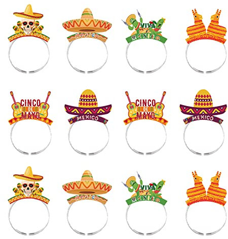 ZOOMPIL Cinco De Mayo Sombrero Diadema Fiesta 12pcs, Disfraz Mexicano Accesorios Niño Mexicana Papel Sombrero, Decoración Mexicana para Fiestas Accesorios Fotográficos para Carnavales Festivales