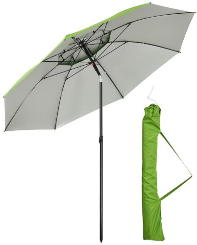 Outsunny Sonnenschirm Ø 185 cm, UV Schutz 30+ Sonnenschirm, verstellbar Balkonschirm mit Doppeldach, Tasche Strandschirm windfest Marktschirm Sonnenschutz für Strand Balkon Garten, Grün