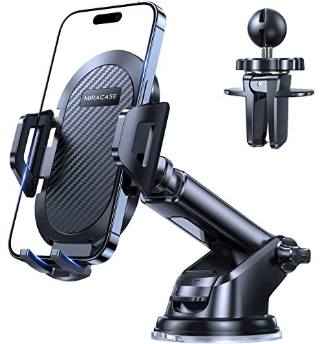 Miracase Universal Support Téléphone Voiture 【Fiable Ventouse & Clip Qualité Militaire 】 Porte Telephone Voiture Ventouse Pare-Brise Tableau de Bord Compatible avec Tous Les Smartphones 4.0''-7.0''