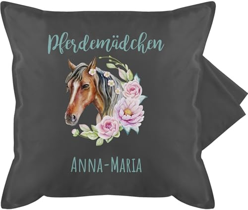 Kissenbezug - Pferde - Pferdemädchen Geschenk Pferd mit Name personalisiert I Pferdeliebhaber Sparbüchse - 50 x 50 cm - Grau - pferdekissen Reiter pferdemotiv Kissen