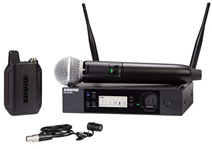 Shure GLXD124R+/85 Dual Band Pro Digital Wireless Mikrofonsystem - 12-Stunden-Batterielaufzeit, 30m Reichweite | Handheld- und Lavalier-Mikrofone, Einzelkanal-Rack-Mount-Empfänger.