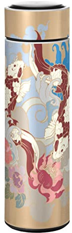 KAAVIYO Karpfenblume Japanischer Fisch Wasserflasche Wasserkanne Edelstahl Isolierte Isolierflasche Auslaufsicher