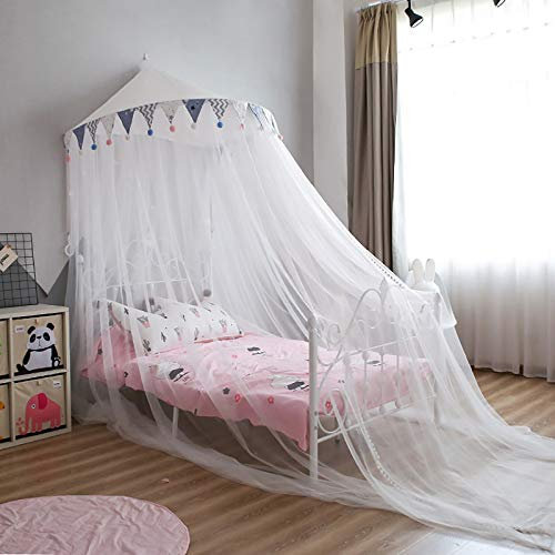BUJOG Bettvorhänge, Himmelbett, Prinzessinnen-Betthimmel, Mädchen, süße Raumdekoration, Moskitonetz, Bettdekoration für King-Size- und große Queen-Size-Betten (Größe: 1,8 x 2 m, Farbe: Weiß)