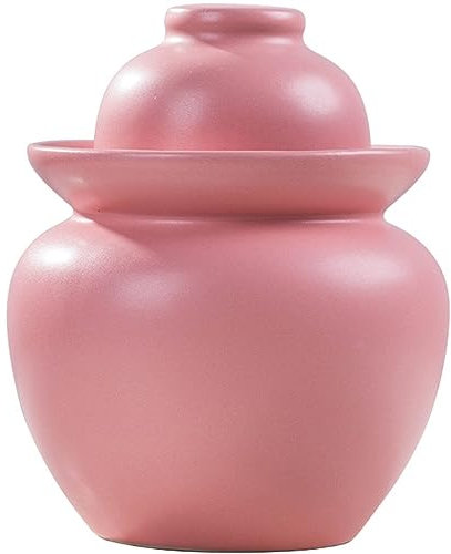 Fermentation Crock Fermenting Jars Water Seal Household Multi-capacity Options Pickle Jar, Double Lid Water Seal Kimchi Jar, Chinese Style Thickened Ceramics Grain Storage Barrel (Color : Pink, Size