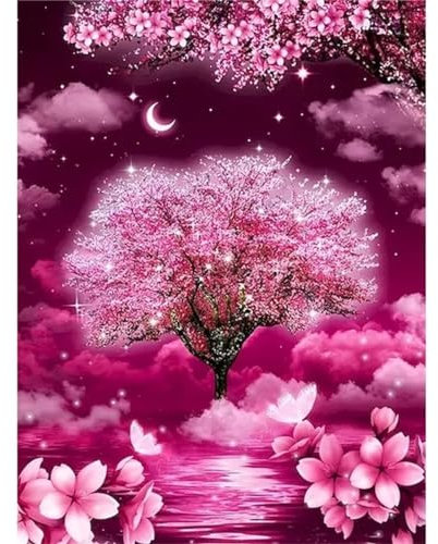 Yoonqun Malen Nach Zahlen Erwachsene,Roter Baum Landschaft DIY Ölgemälde auf Leinwand Erwachsene Kinder Ölgemälde Kit mit Pinseln und Acrylfarbe für Home Décor (ohne Rahmen) 40x50cm