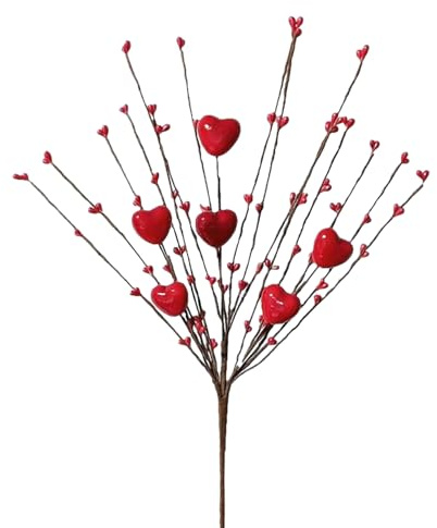 KSIEE Künstliche rote Beerenstiele, Valentinstag, herzförmige rote Beeren, Weihnachts-Stechpalmen-Zweige für Urlaub, Heimdekoration und Bastelarbeiten