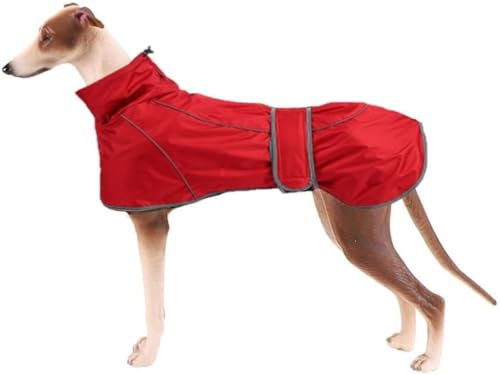 Hunderegenmantel Hunderegenmanteljacke mit reflektierendem Streifen Verstellbare wasserdichte Kleidung für Haustiere mit verstellbaren Bändern Geeignet für Windhunde und Whippets,Rot,XXL 421