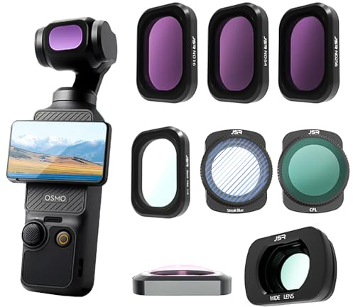 Fergio (8 Pack) Magnetic Black Mist & Wide Lens & ND & CPL Filter for DJI OSMO Pocket 3, Multi Coated HD Optical Glass Lenses (ND16,ND64,ND256,Wide Lens,CPL,1/4 Black Mist,Steak Blue,Macro)