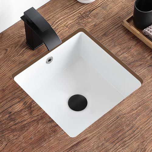 KDKSC Lavandino da bagno piccolo da 35,1 cm, in ceramica bianca, quadrato, sotto il bancone, per armadietto, lavabo in porcellana, tipo troppopieno (35,1 x 35,1 cm)