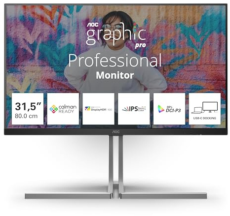 AOC U32U3CV 31.5 Zoll FHD USB Hub Graphic Monitor, 60Hz, Nano IPS Panel, 4ms GtG, Adaptive Sync, VESA HDR400 (Certified), Lautsprecher,(1920x1080 HDMI 2X 2.0 DP 1x 1.4) Schwarz