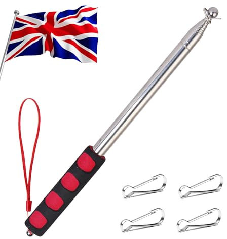 Nadiaen Telescopic Flag Pole Festival,Flag Pole Festival,Telescopic Pole,Extendable Flag Pole,Stainless Steel Portable Flag Pole,Suitable for Tour Guides,Offices,Teaching (2.5m Red with Red Buckle×4)