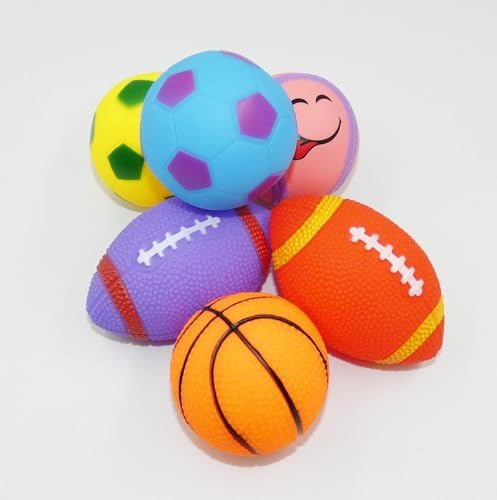 Happium Bath Toys for Kids Rubber Balls Pack of 6 Squeaky Baseball, Rugby, Basketball, Football Balls Bath Toy Paddling Pool Game Summer Water Fun Toys for Boys, Kids