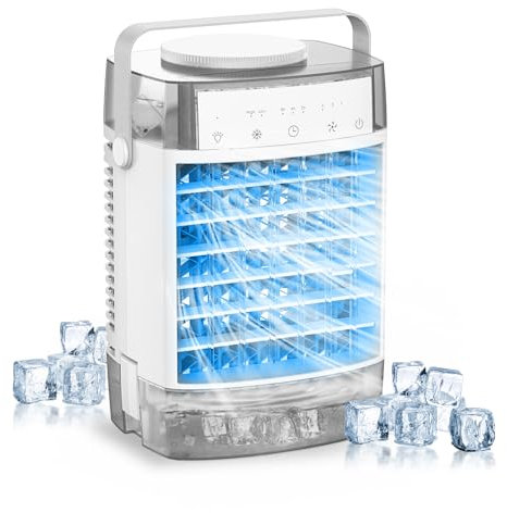 Portable Air Conditioner 4-In-1 Mobile Air Conditioner Fan and Humidifier with 7 Colors LED Night Lights,3 Speeds,2 Spray Modes,1000ML Mini Air Cooler for Home Office Bedroom Travel
