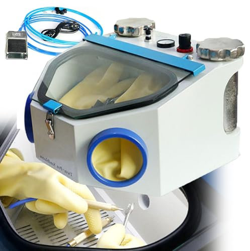 Ostreemaner Sandstrahler, Labor-Sandstrahlgerät, Mit Doppelstift Und Feinsandstrahler, Fußpedalsteuerung, Dental-Sandstrahlen Mit Led-Lampe-Durchmesser 16,9 Zoll