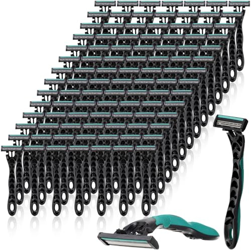 Leriton 100 Pcs Men's Disposable Razors Bulk 3 Blade Men Razors for Head Sensitive Skin Comfortable Shave